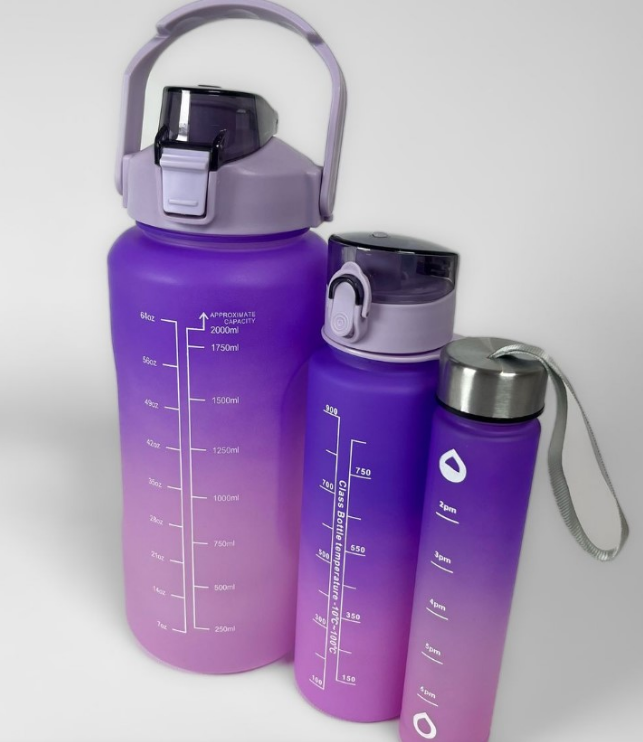Motivational Water Bottles - Set of 3 -Purple/Pink (2Ltr/700Ml/300Ml)