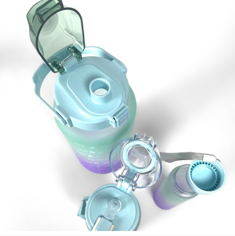 Motivational Water Bottles - Set of 3 -Blue/Purple (2Ltr/700Ml/300Ml