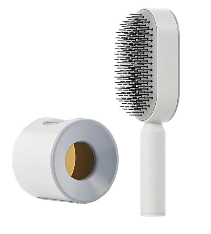 Press Type Cleaning Design Air Cushion Bag Massage Comb with base - White