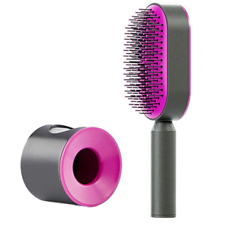 Press Type Cleaning Design Air Cushion Bag Massage Comb with base - Rose Red