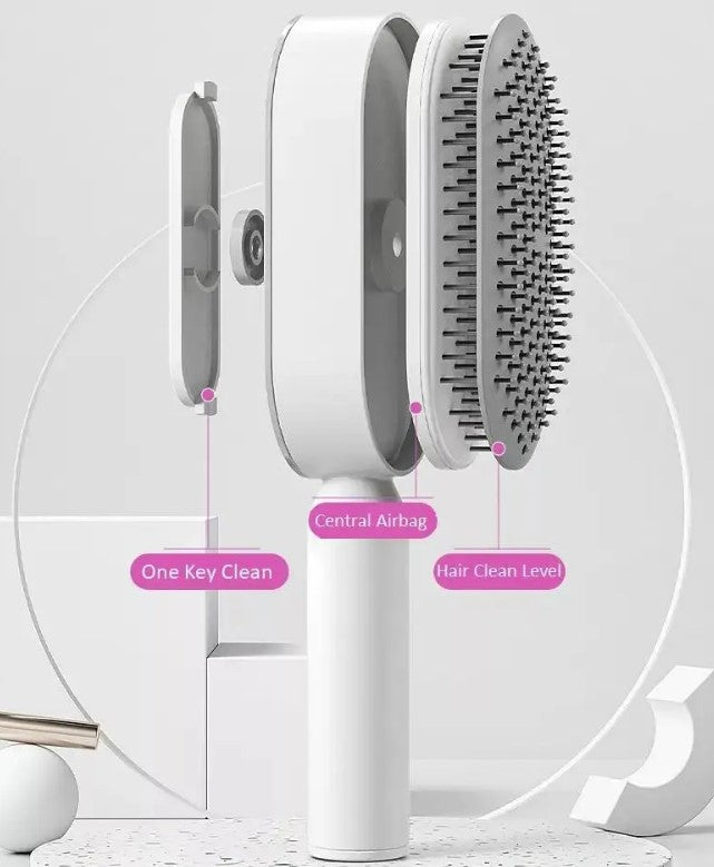 Press Type Cleaning Design Air Cushion Bag Massage Comb with base - White