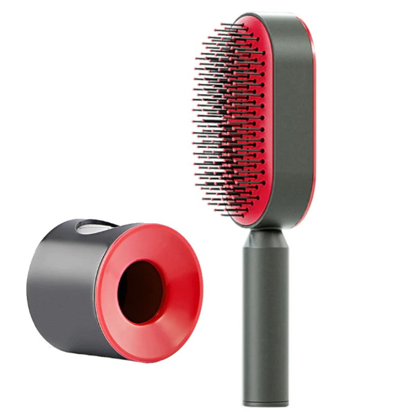 Press Type Cleaning Design Air Cushion Bag Massage Comb with base - Red