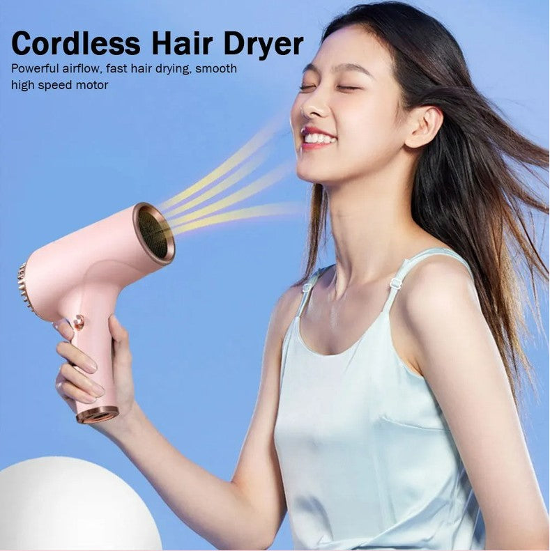 2600mAh Cordless Anion Blow Dryer Portable Hair Dryer 40/500W USB Rechargeable Powerful 2 Gears - Green
