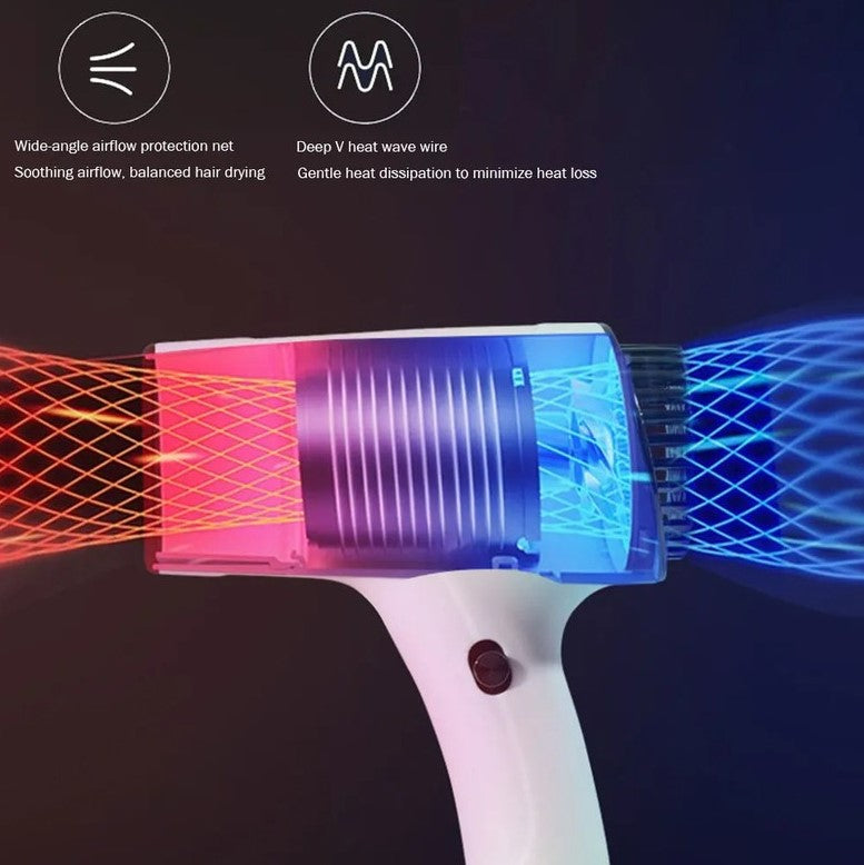 2600mAh Cordless Anion Blow Dryer Portable Hair Dryer 40/500W USB Rechargeable Powerful 2 Gears - White