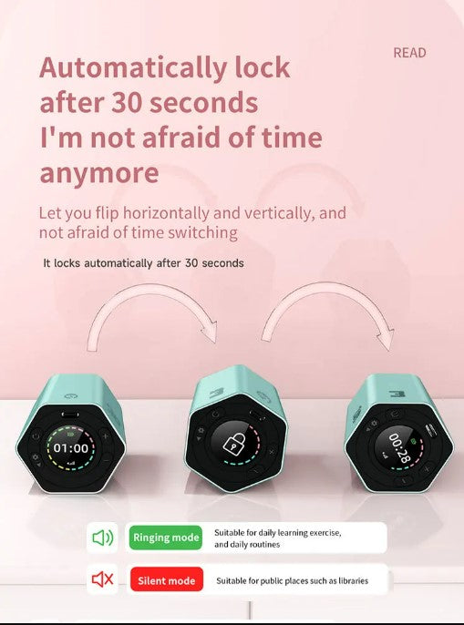 Hexagon Digital Clock Timer Magnetic Cubes Timer - Black