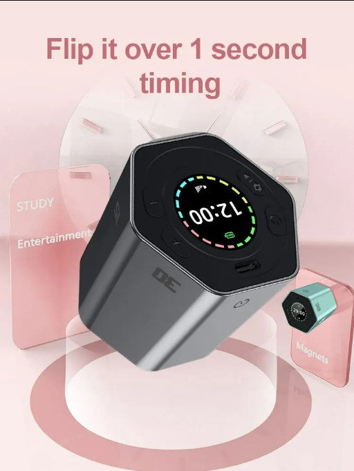 Hexagon Digital Clock Timer Magnetic Cubes Timer - Black